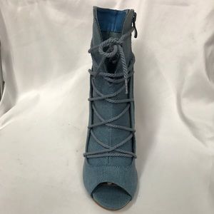 New denim piptoe boots on heels in original box